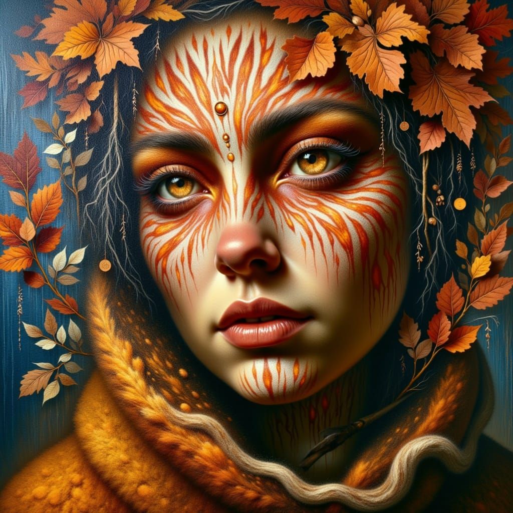 Gigantic Jörmorph Woman in Hyperrealistic Woodcut Style