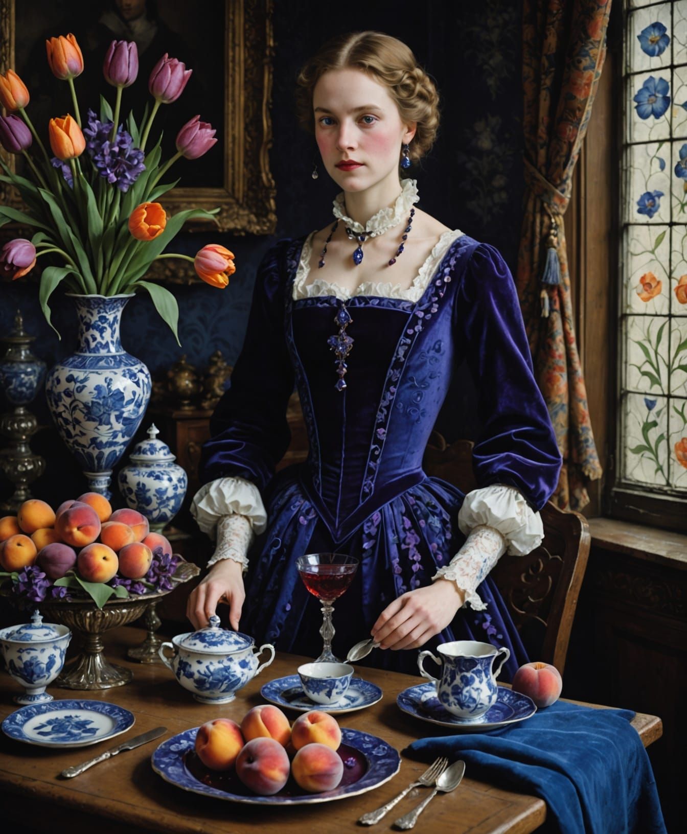 Elegant Girl in Lavish Victorian Setting