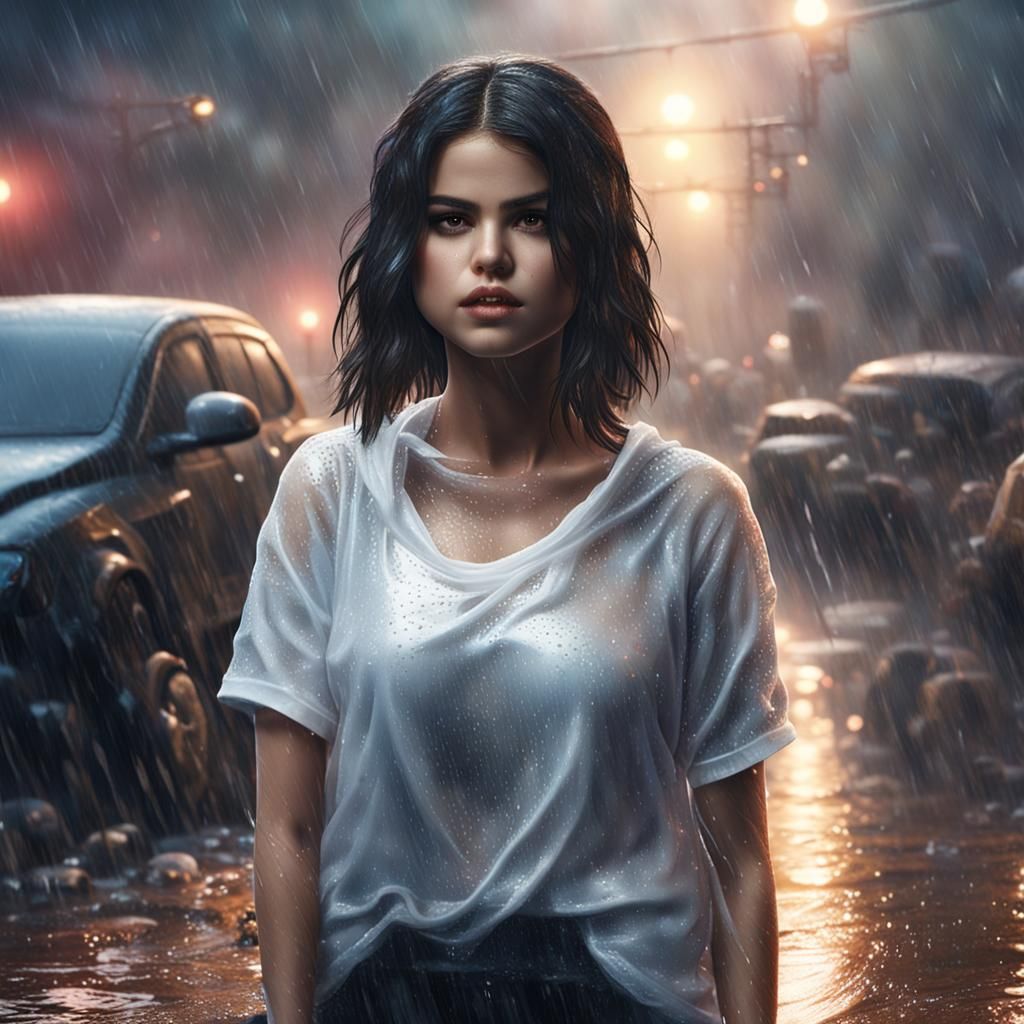 Woman in Wet T-Shirt: Detailed Fantasy Art