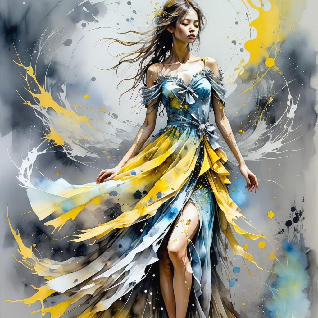 Ethereal Bow Gown in Luminous Yellow Colors