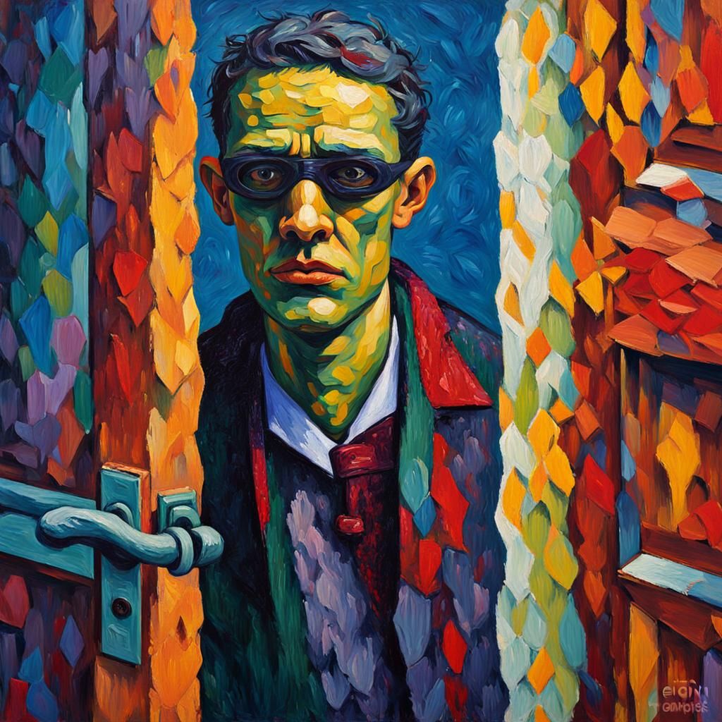 Expressionist Figure in Doorway Impasto Oil Painting