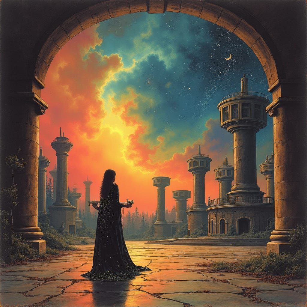 Cosmic Theremin Player in Abandoned Observatory