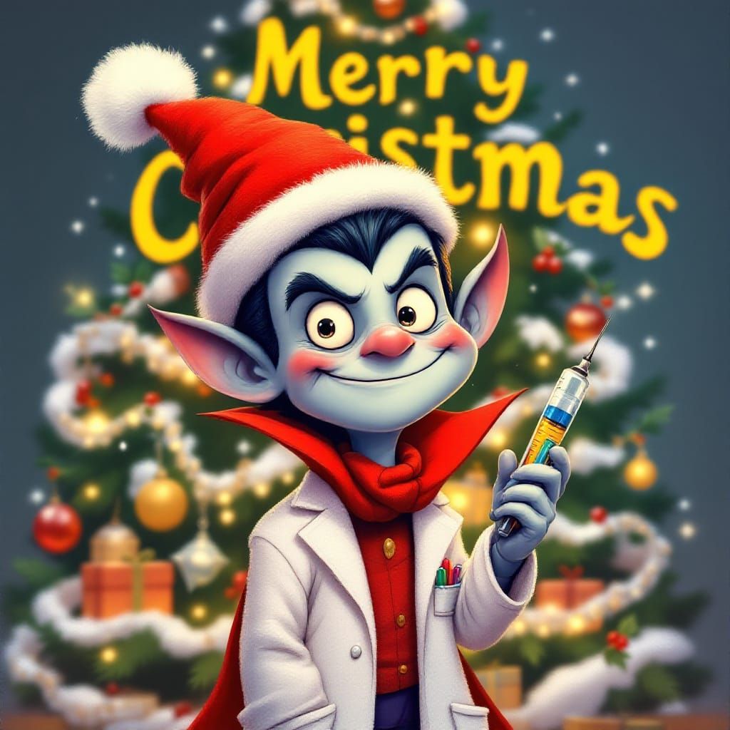 Festive Cartoon Vampire Celebrates Christmas