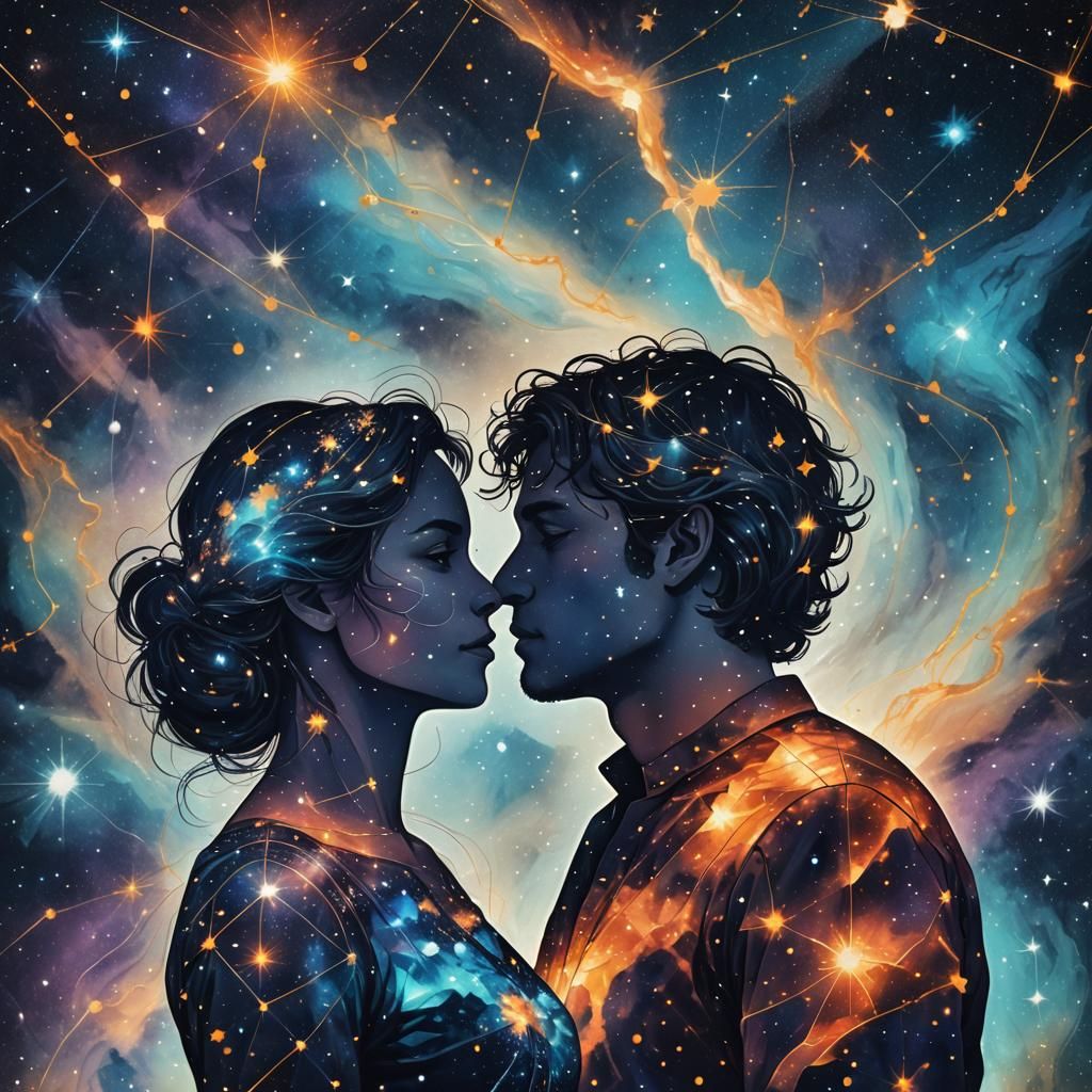 Cosmic Lovers: A Constellation Silhouette