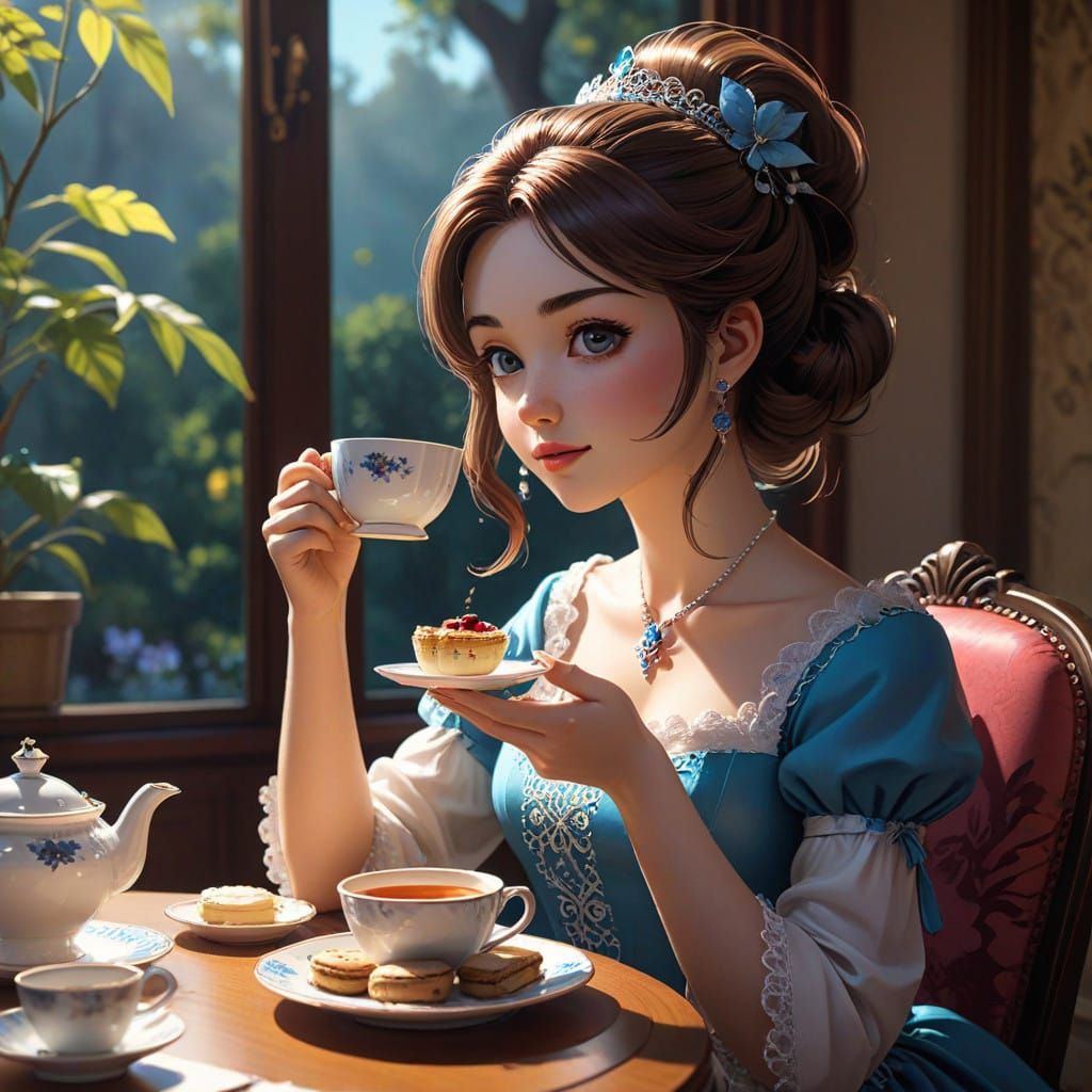 Princess Delights in Anime-Style Afternoon Tea Scene
