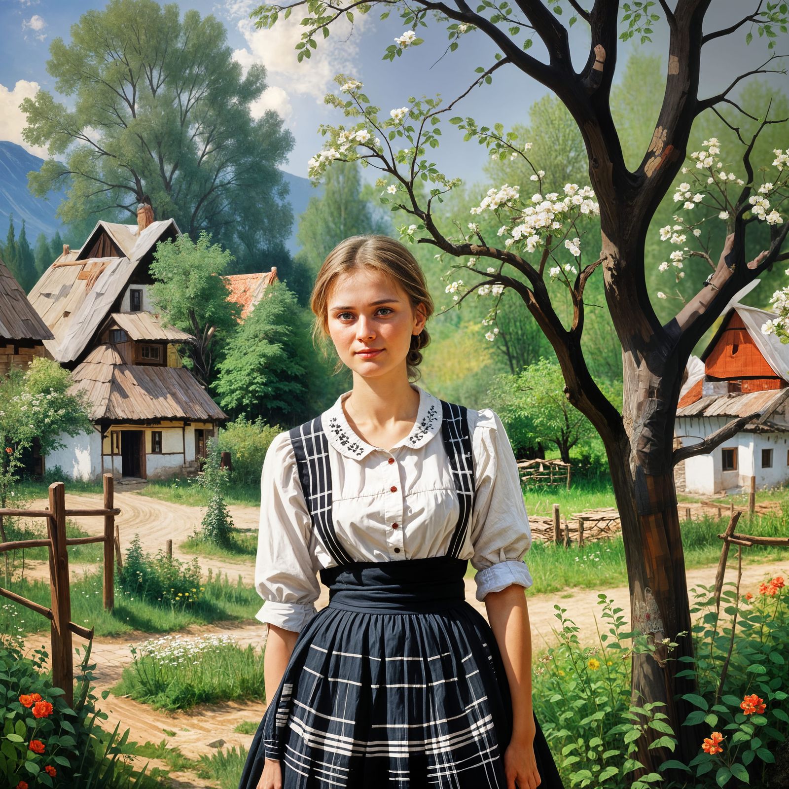 Lithuanian Woman in Traditional Village Attire
