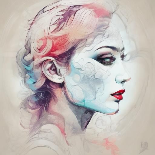 Colorful Kissing Woman in Ink Flow Smoke Style