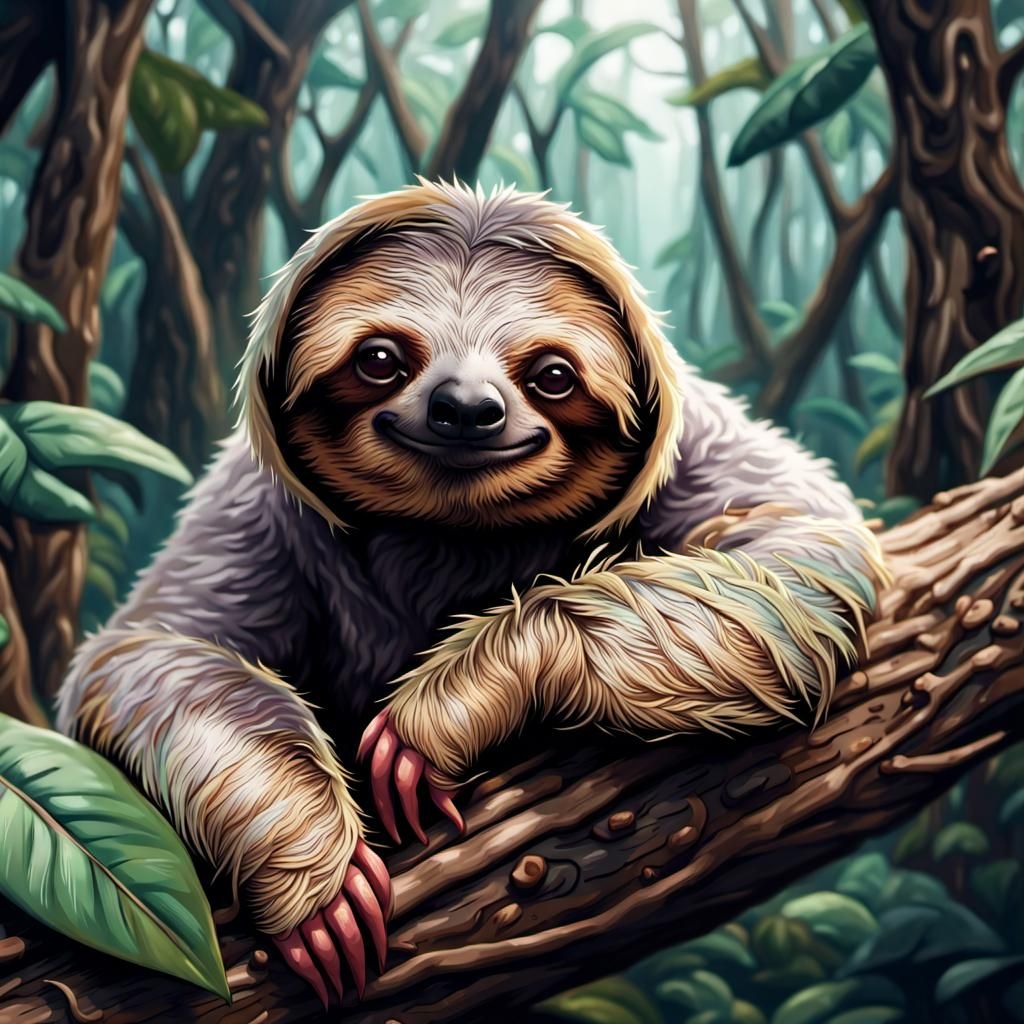 Chillcore Sloth in Hyperdetailed Funnycore Jungle