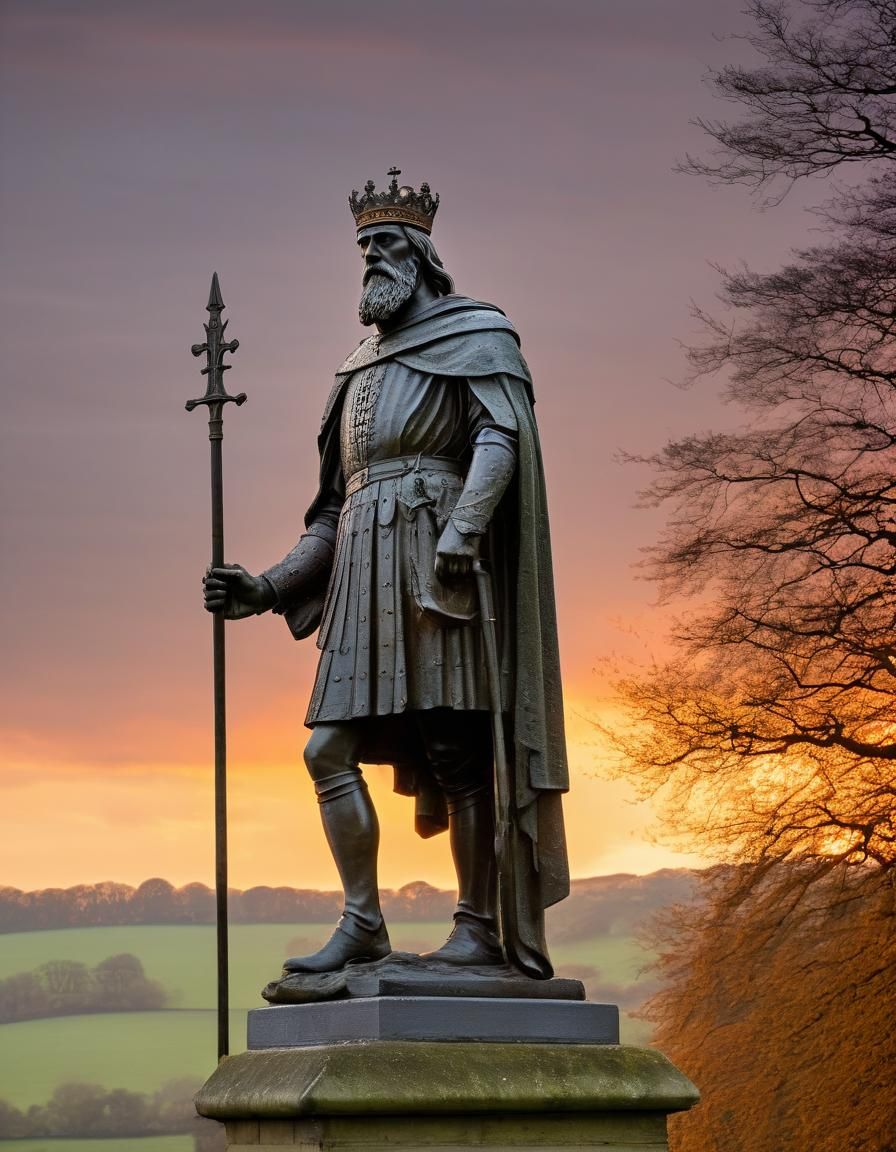 Alfred the Great Bronze Statue in English Countryside