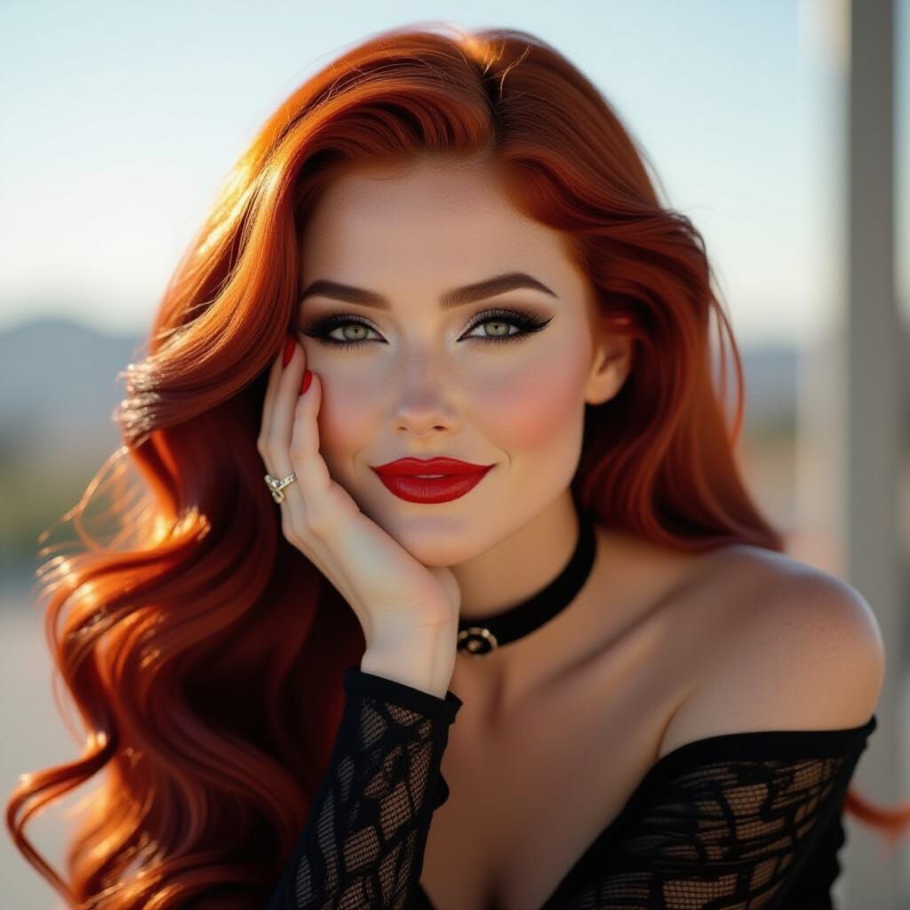 Goddess with Flowing Red Hair in Cinematic Style