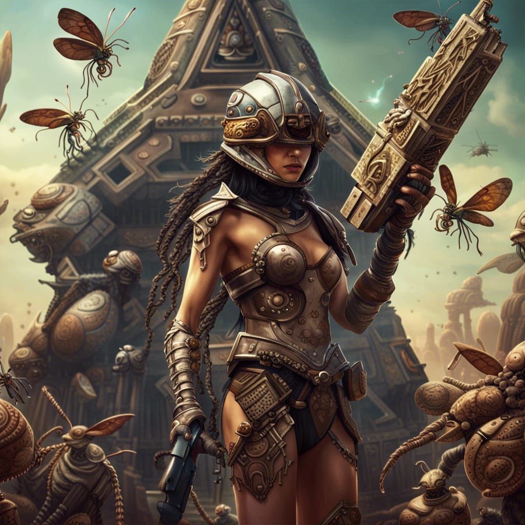 Biomechanical Gladiator Soldier Ready to Fire