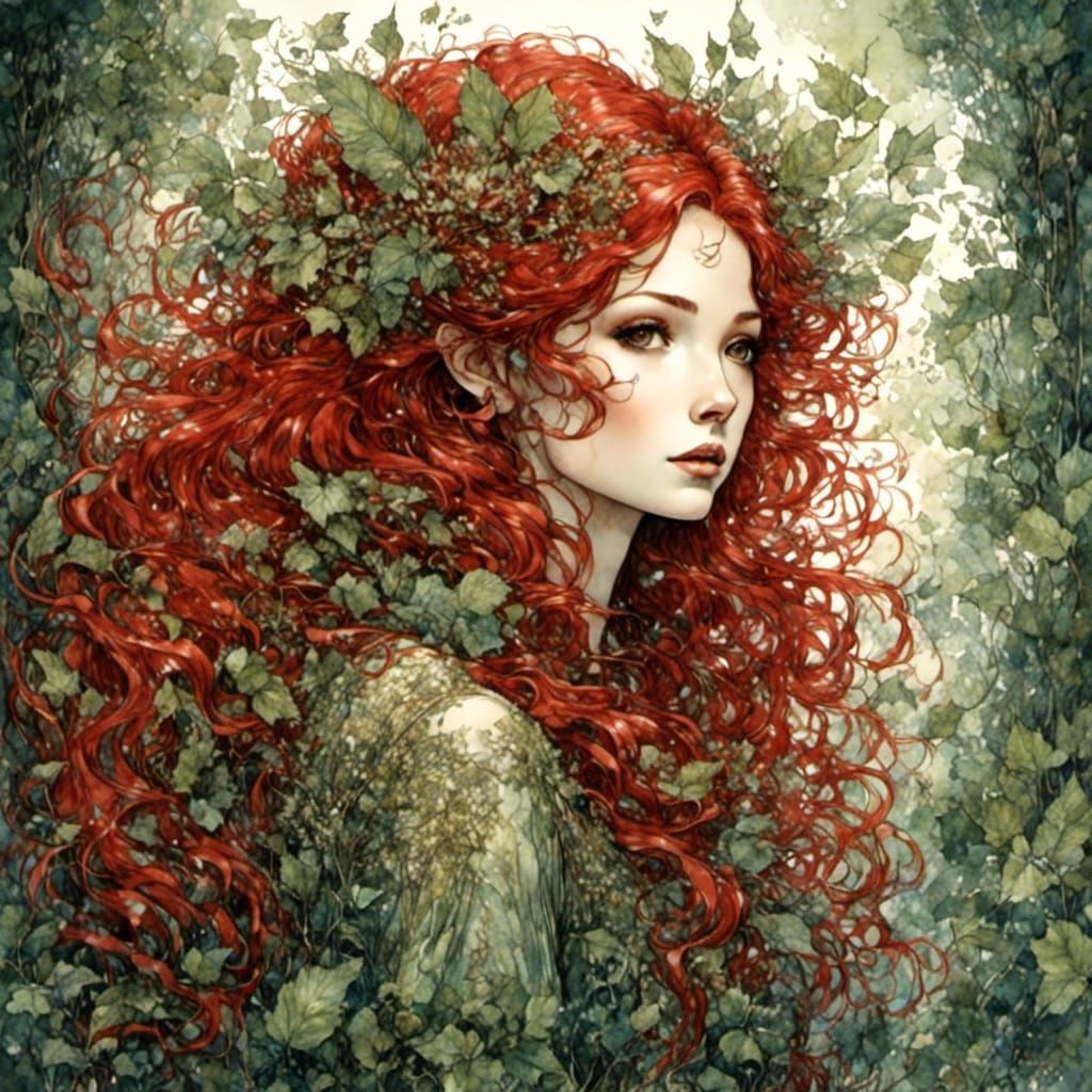 Ethereal Fairy Queen with Red Hair Portrait