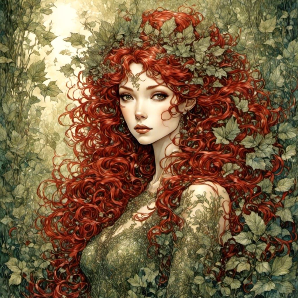 Ethereal Fairy Queen Portrait with Red Hair