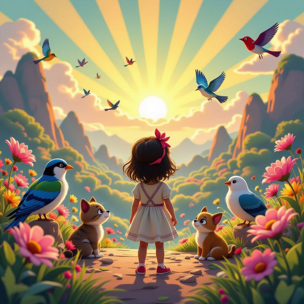 Girl in Vibrant World as Pixar-Inspired 3D Art