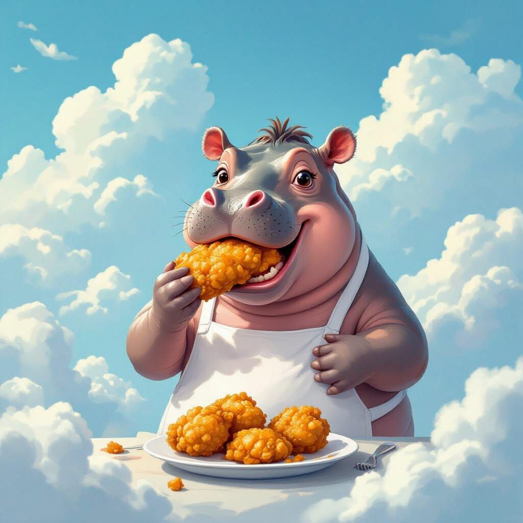 Hippo's Whimsical Fried Chicken Feast in the Sky