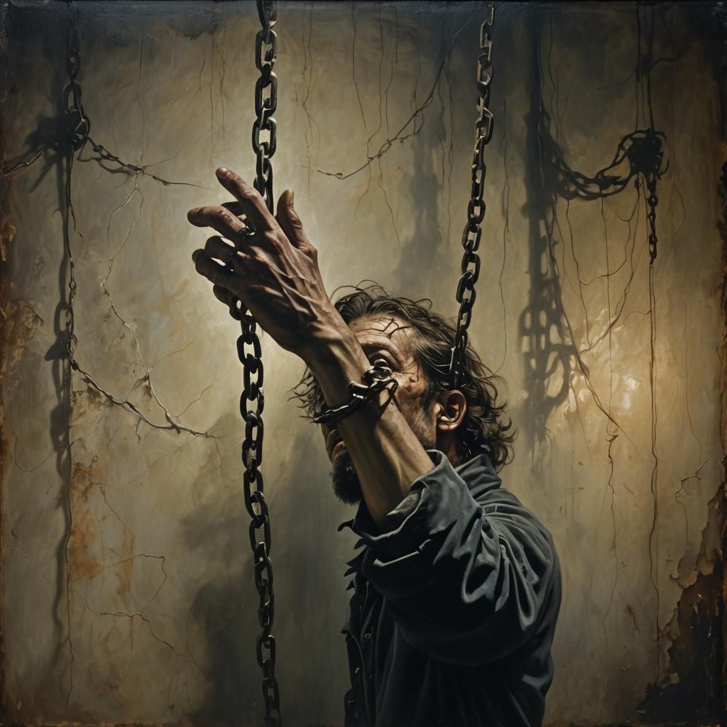 Surrealist Escape: Breaking Chains in Abandoned Room