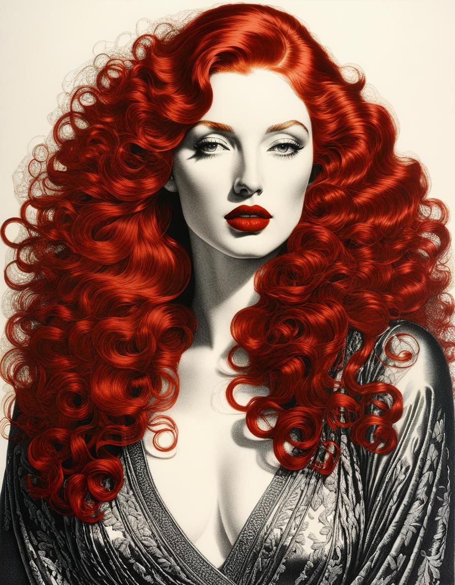 Renaissance Style Etching of a Redhead