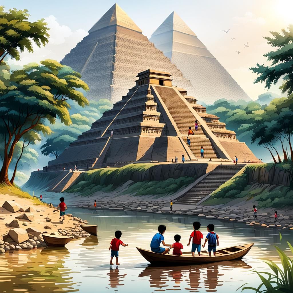 Children playing in the river