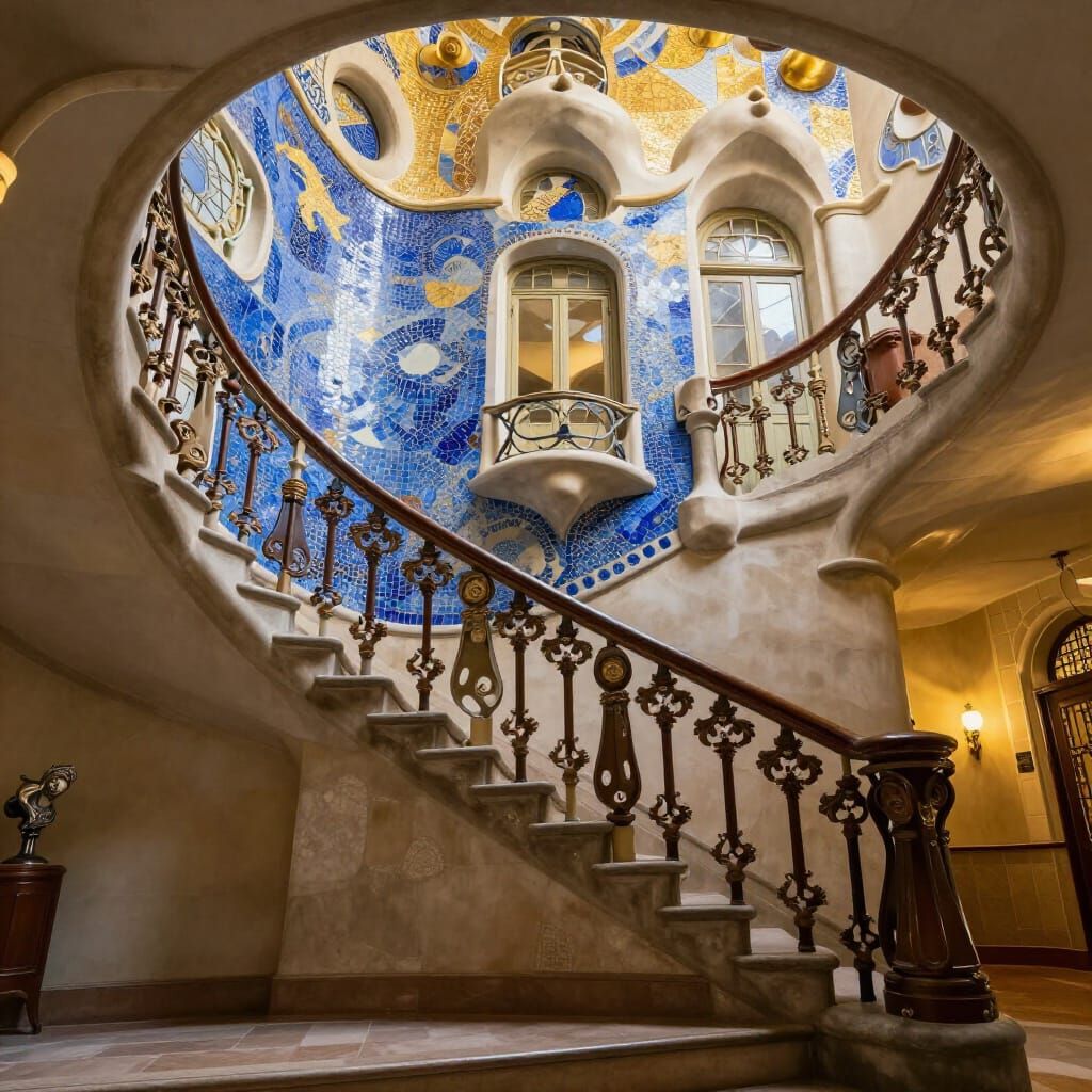 Casa Batlló Staircase Illuminated by Golden Hour