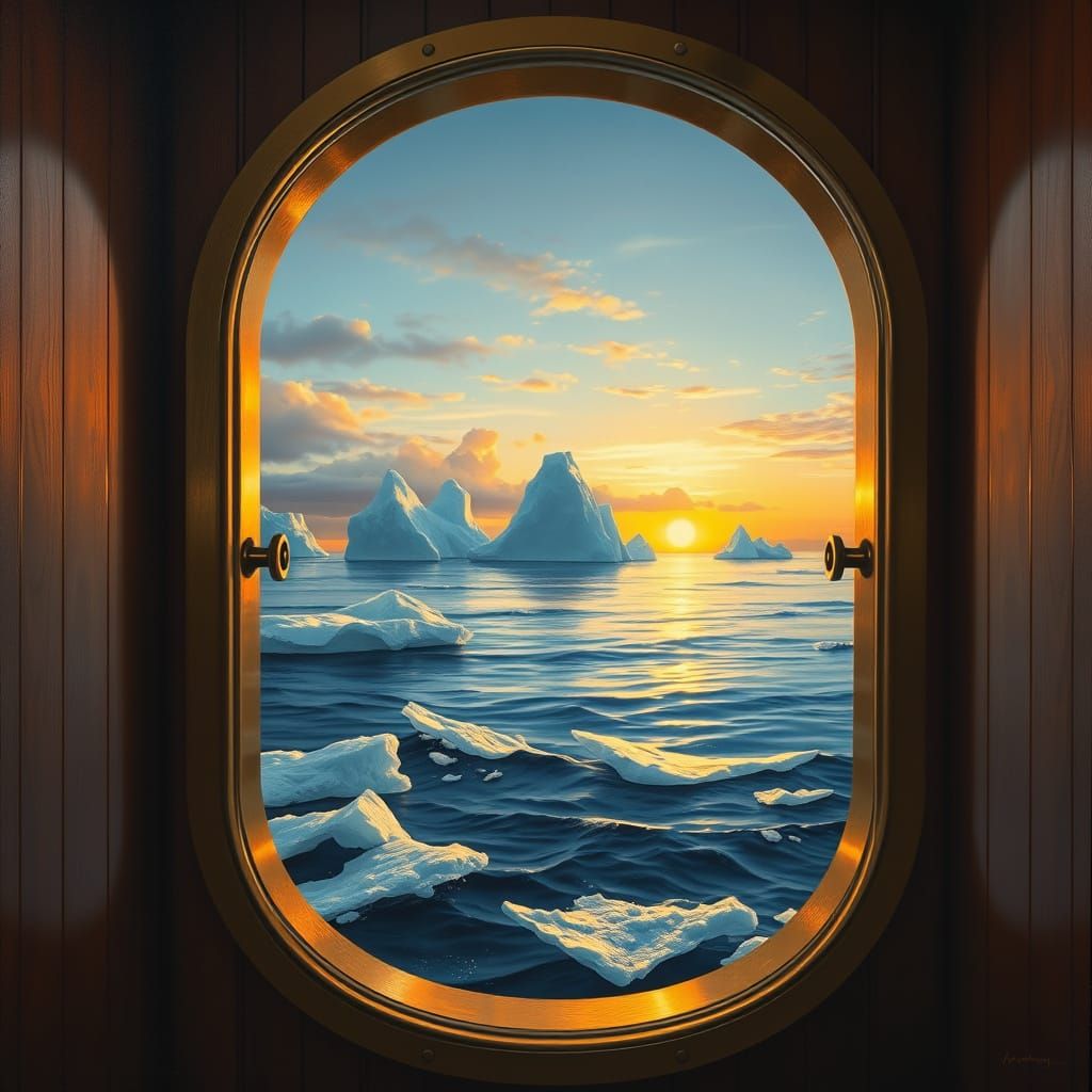 Arctic Ocean Sunset Through Art Deco Portal