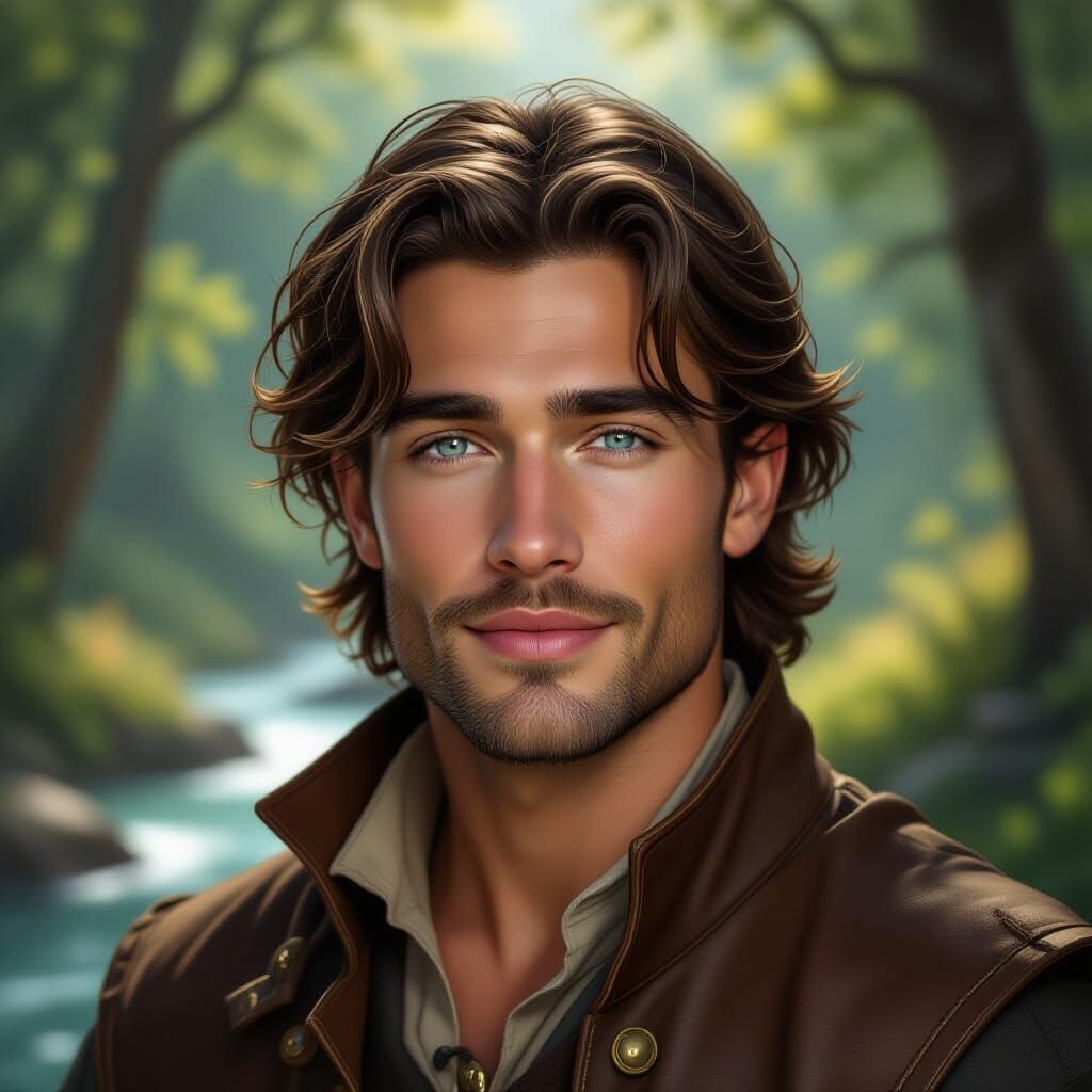 Attractive Young Man in Fantasy Forest Digital Painting