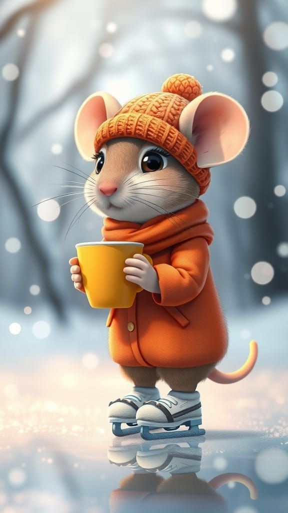 Whimsical Winter Wonderland Mouse in Cozy Orange