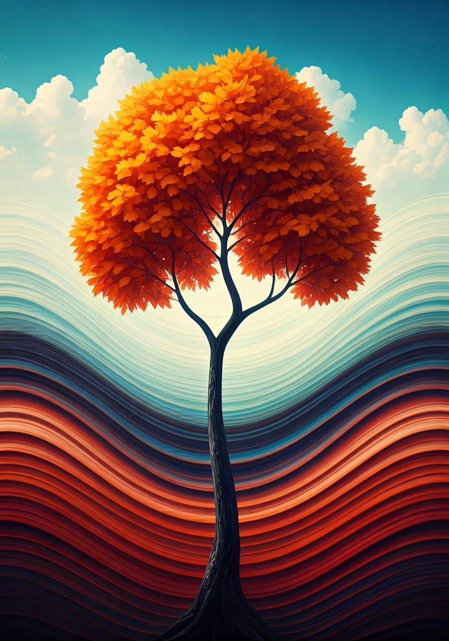 Surreal Tree Landscape in Vibrant Autumn Colors