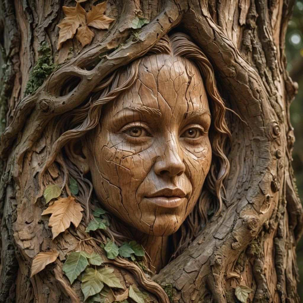 Dryad Face Carved in Oak Tree