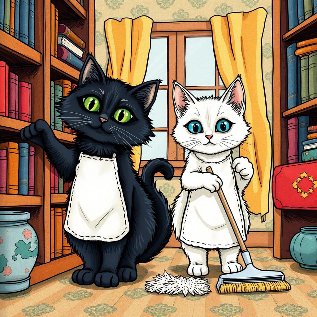Cute Cartoon Cats in a Cozy Room Scene