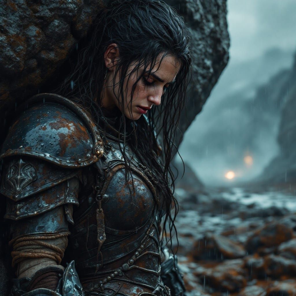 Battle-Weary Warrior Finds Refuge Behind Ancient Boulder