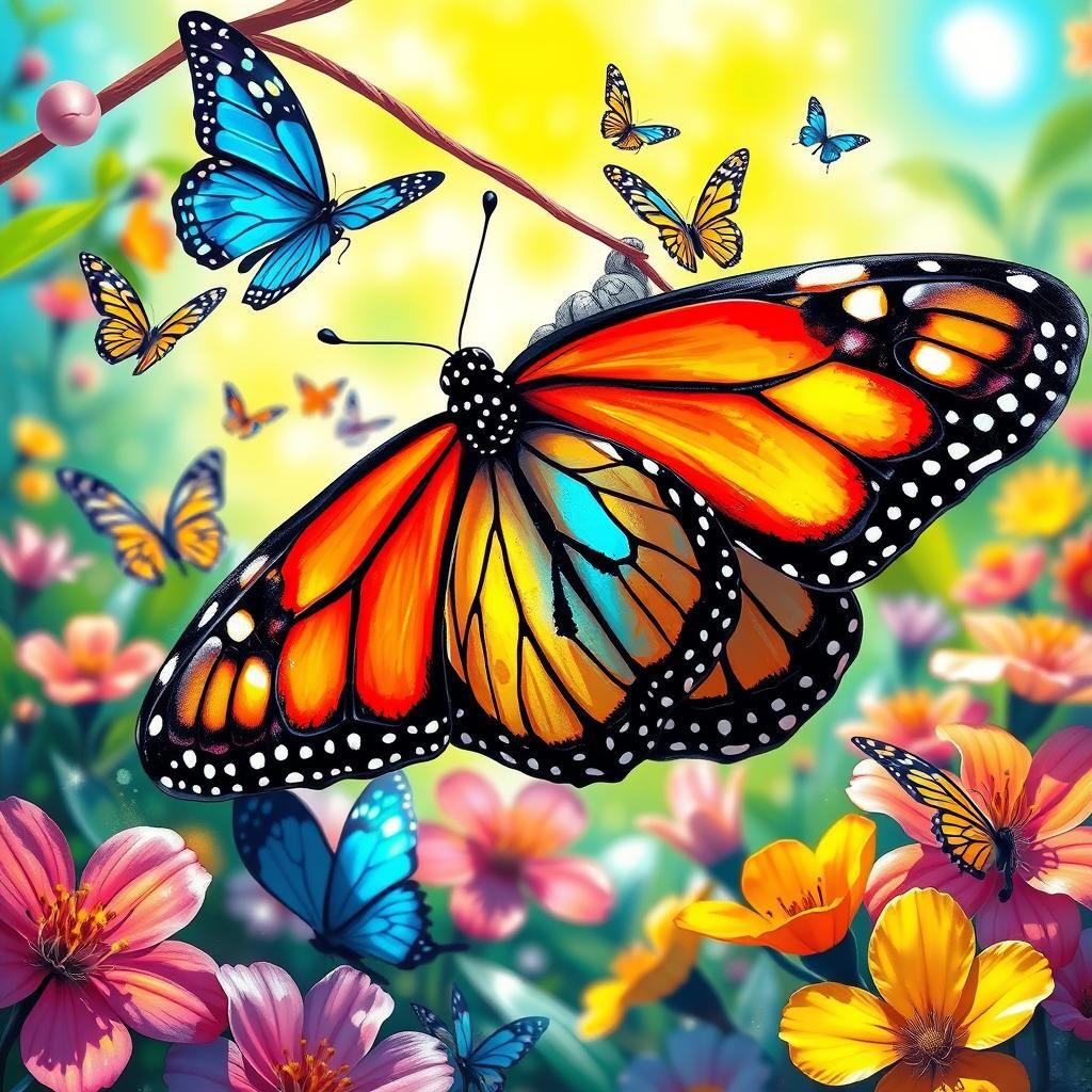 Monarch Butterfly Emergence in Polychromatic Street Art Styl...