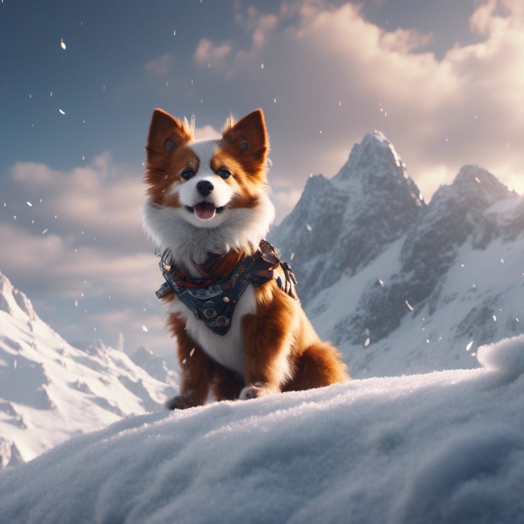 Dog Rescue on Snowy Mountain: Detailed Matte Painting