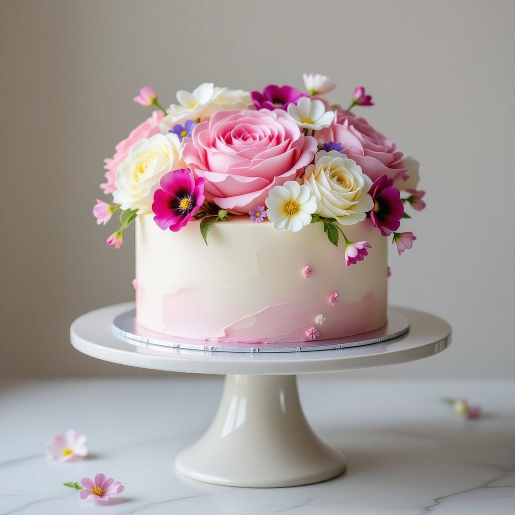 Decadent Rose Flower Cake with Edible Blooms