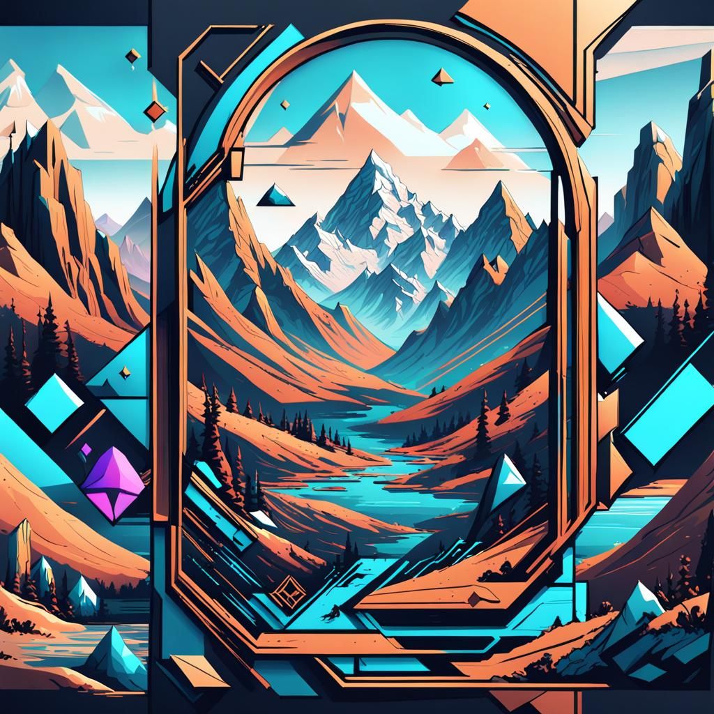 Mountain Sketch with Geometric Frame for T-Shirt Design