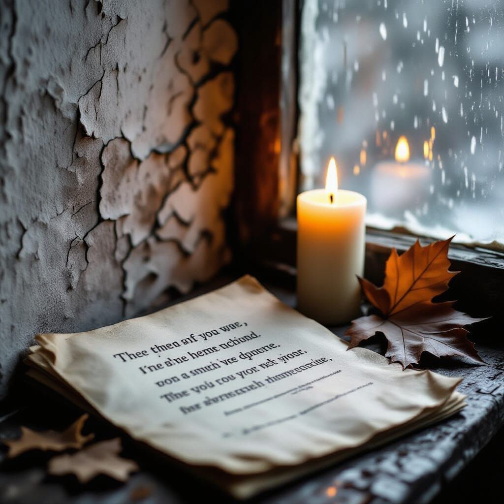 Minimalist B&W Image of Time-Stained Wall with Fading Candle