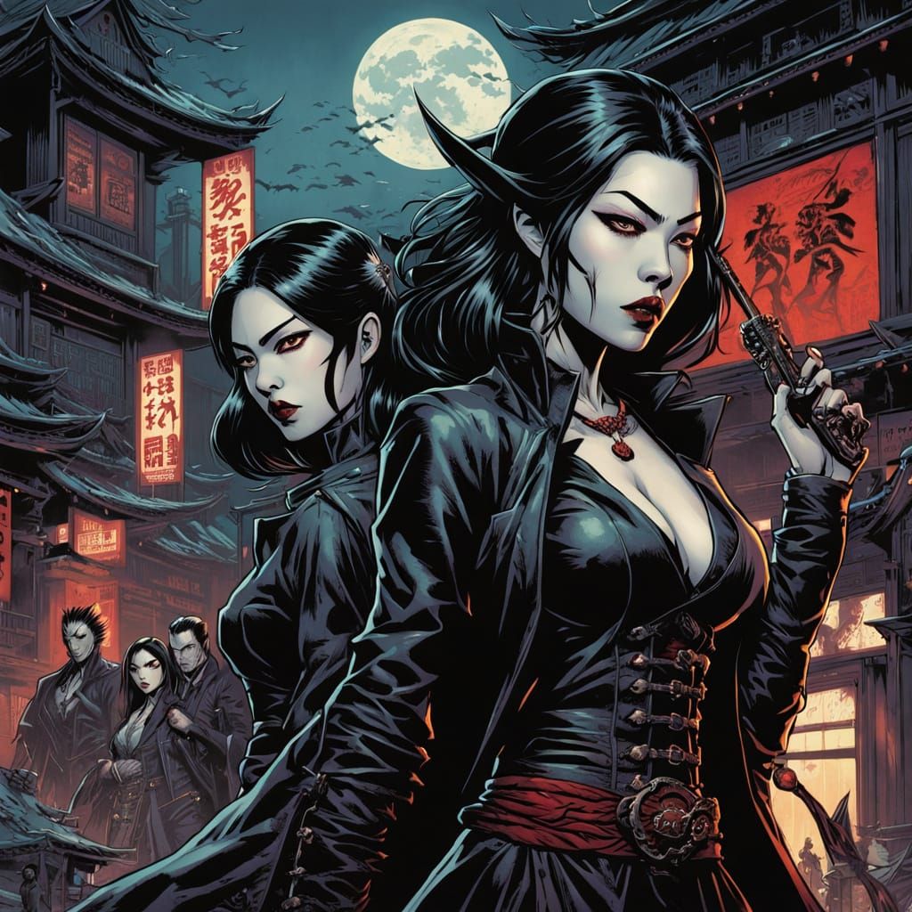 Ethereal Vampire Huntresses in Japanese Gothic Style