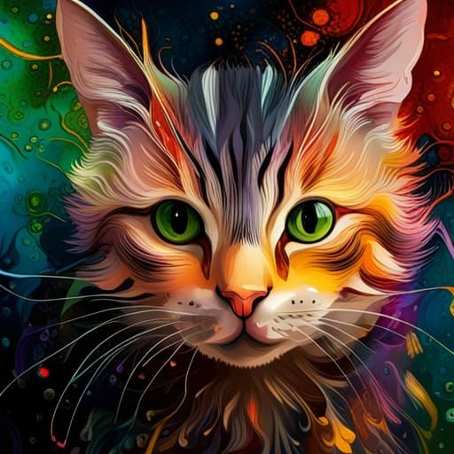 Cat with Amber Eyes in Marbling Oil Style