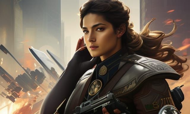 Fierce Policewoman Portrait in Digital Painting Style