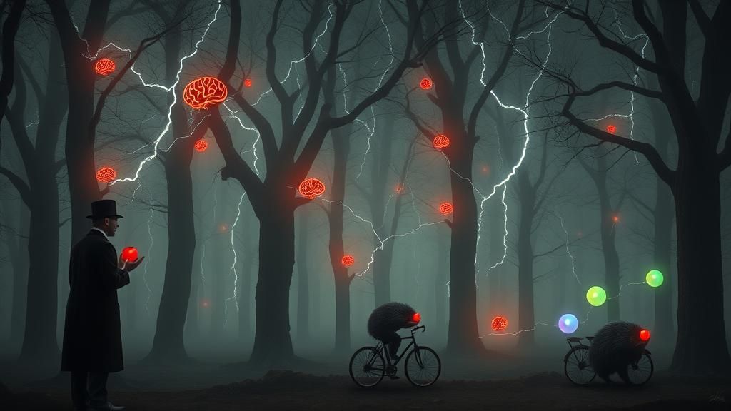 Brain Trees in Fog, Surrealist Dreamscape