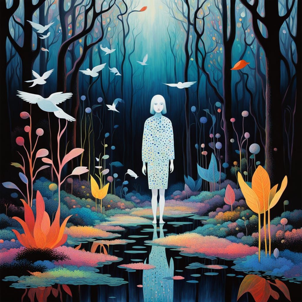 Iridescent Woman Sculpture in Surreal Bio Art Style