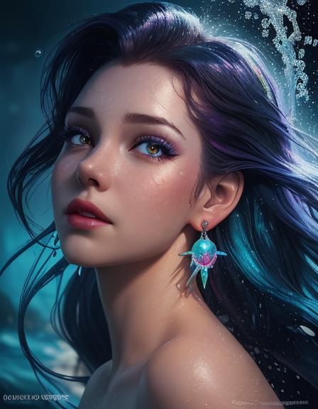 Hyperrealistic Little Mermaid with Shining Eyes