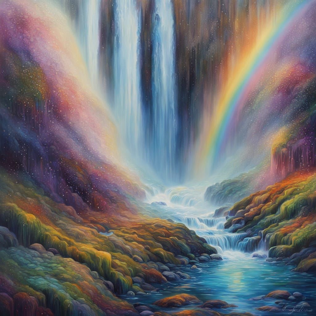 Surreal Waterfall of Rainbow Tears