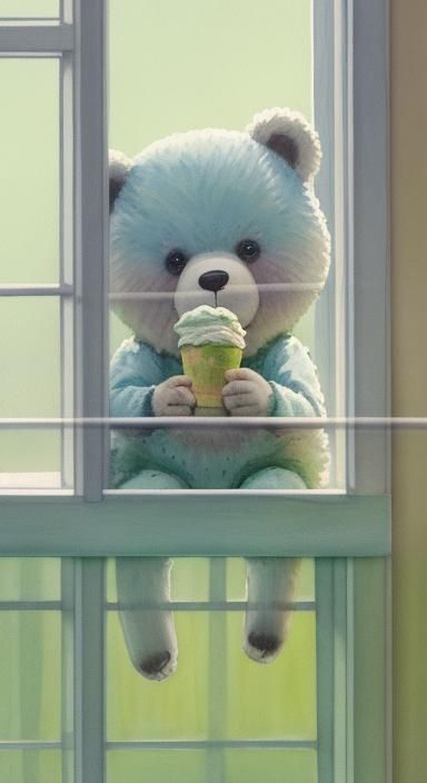 Bear with Gelato: Watercolor in Impressionist Style