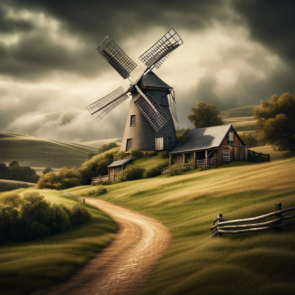 Windmill on Rolling Hills