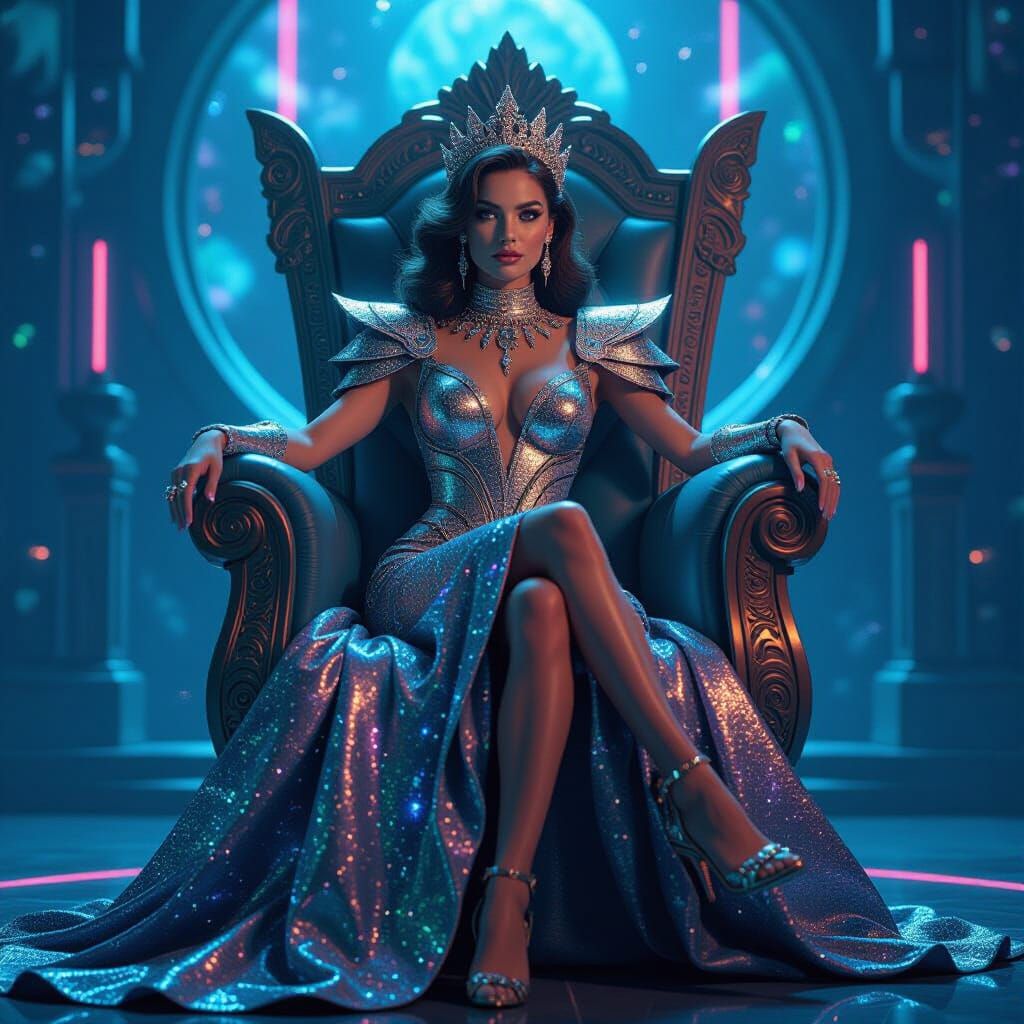 Retro-Futuristic Space Queen in Cyberpunk Style