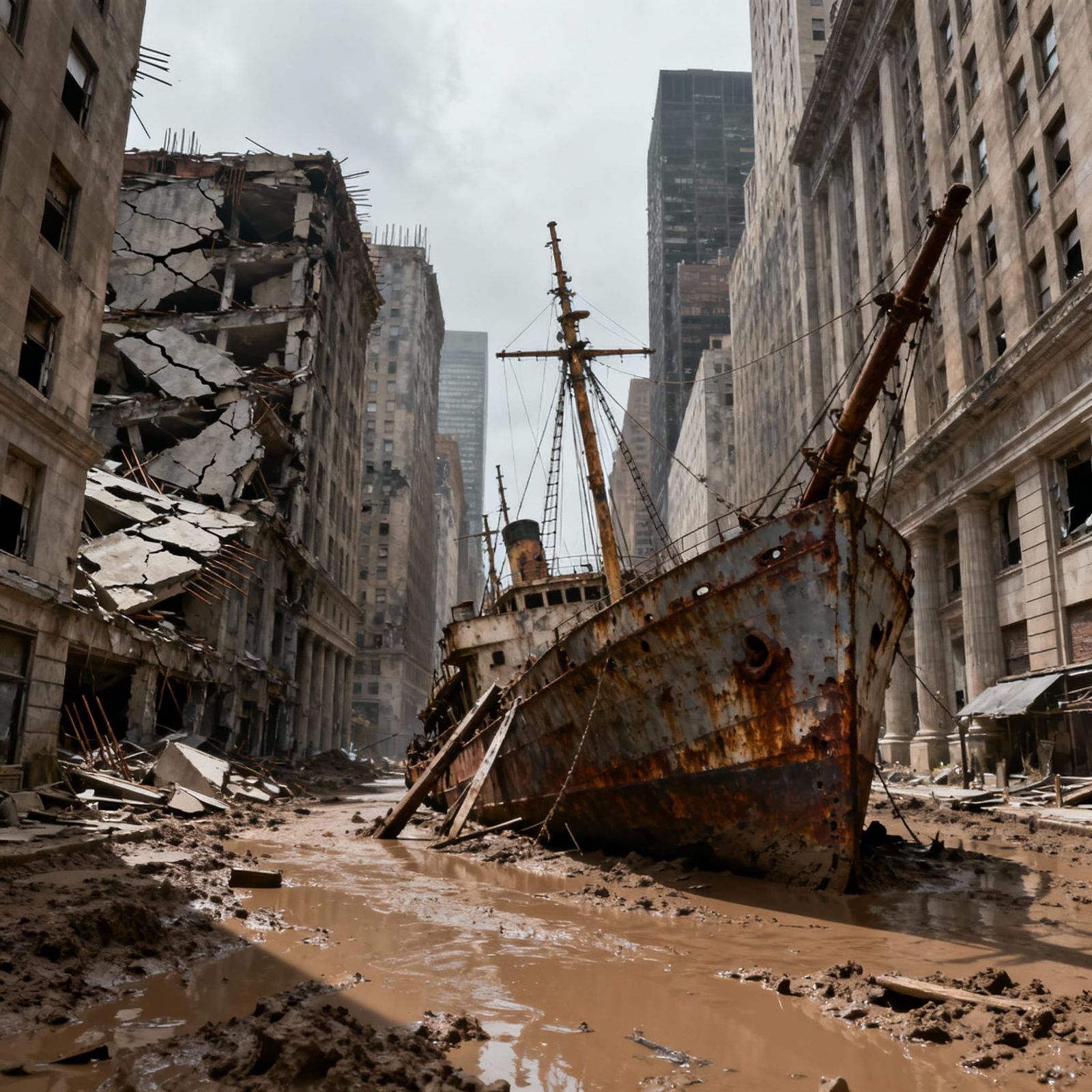 Post-Apocalyptic Wall Street After Devastating Storm