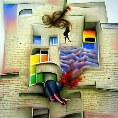 Surreal Colorful Image of a Woman Falling