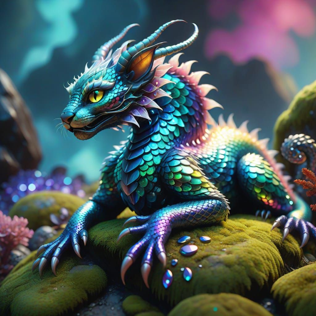 Cyberpunk Serpent Basks in Prismatic Aura