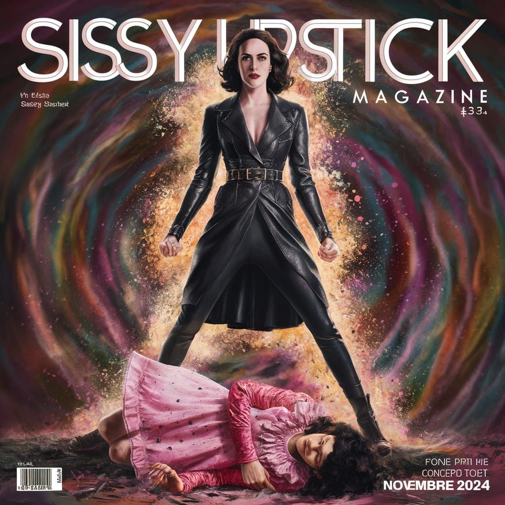 Magazine Cover: Woman in Leather Over Fallen Figure