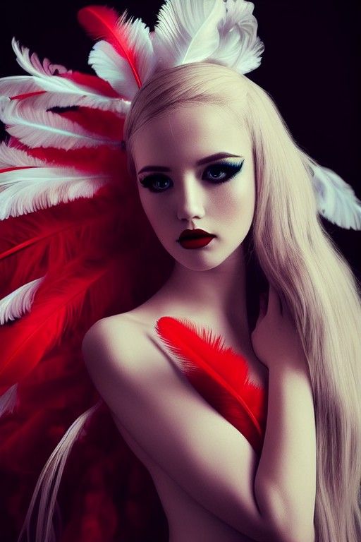 Elegant Burlesque Dancer with Red Feather Fans